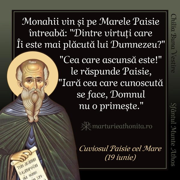 Cuv. Paisie cel Mare cea mai bineplacuta virtute