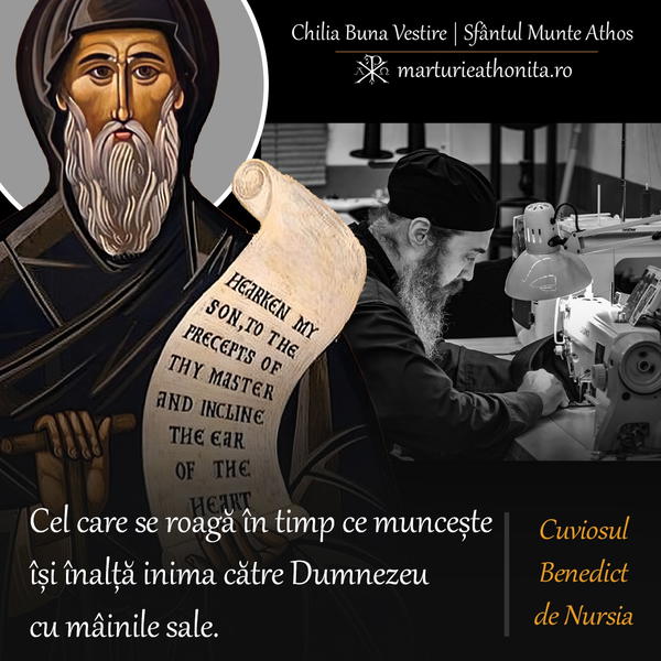 Cuviosul Benedict de Nursia cel care se roaga in timp ce munceste