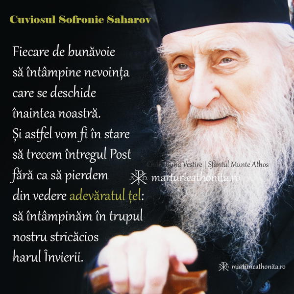 Cuviosul Sofronie Saharov fiecare de bunavoie sa intampine nevointa care se deschide inaintea noastra