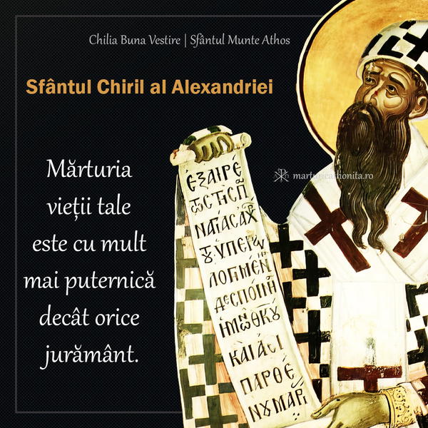 Sfantul Chiril al Alexandriei marturia vietii tale
